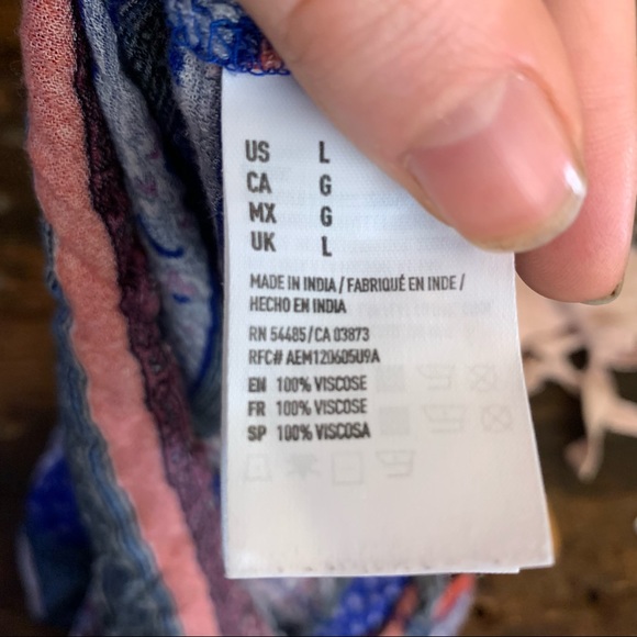 American eagle patchwork flow boho blue red white tunic dress shirt SZ L Viscose - Picture 9 of 9